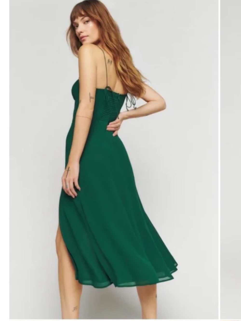 REFORMATION  NWOT Juliette Crepe Midi Dress In Emerald Size 6 - Picture 4 of 15